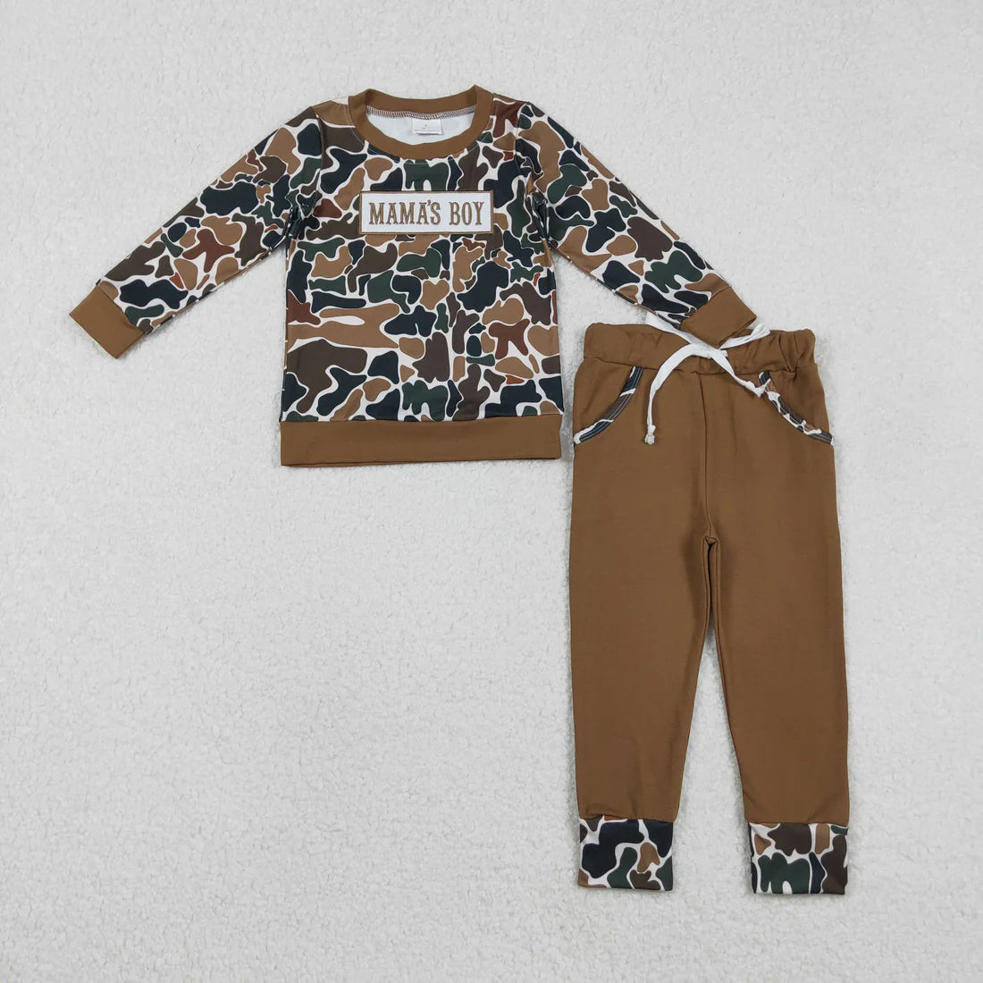 Sibling Baby Boys Embroidery Mama's Boy Camo Top Pockets Pants Clothes Sets
