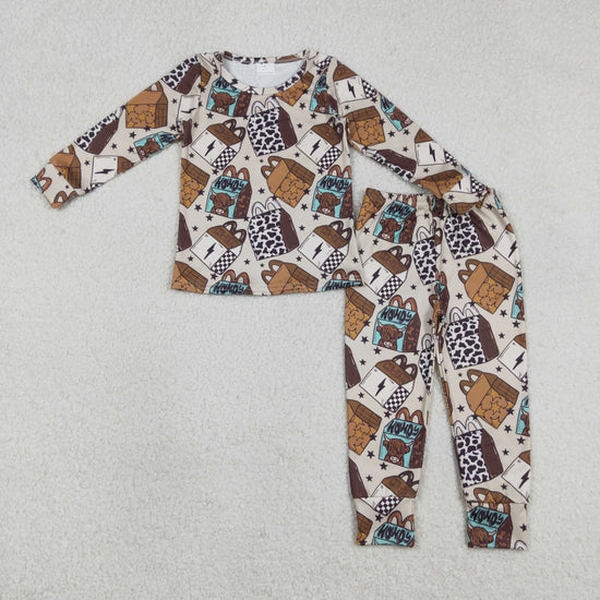 Sibling Baby Boys Girls Long Sleeve Bull Skulls Boots Hats Top Pants Western Pajamas Sets