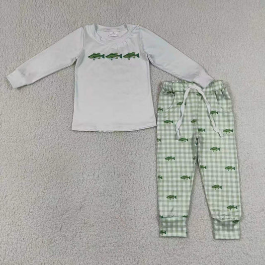 Sibling Baby Boys Long Sleeves Fishes Hunting Pockets Pant Clothes Set Rompers