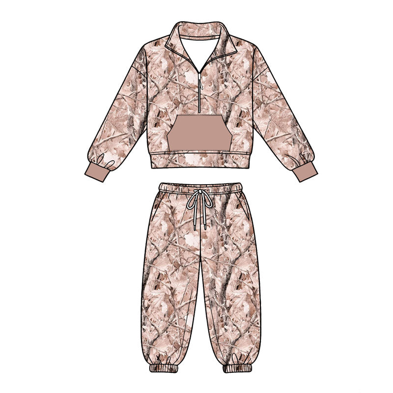 4.18 Pink Camo Girl Outfit -Long Sleeve Pullover Top with Jogger Pants Set Preorder