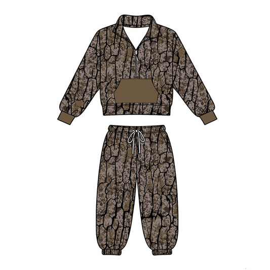4.18 Green Camo Girl Outfit -Long Sleeve Pullover Top with Jogger Pants Set Preorder