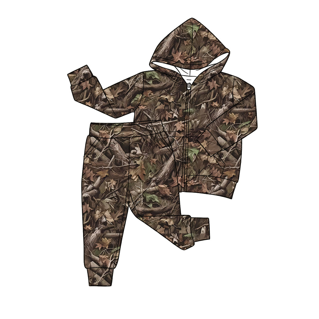 4.20 Toddler Boys Woodland Camo Outfit - Brown Camo Zip Hoodie & Jogger Pants Set Preorder