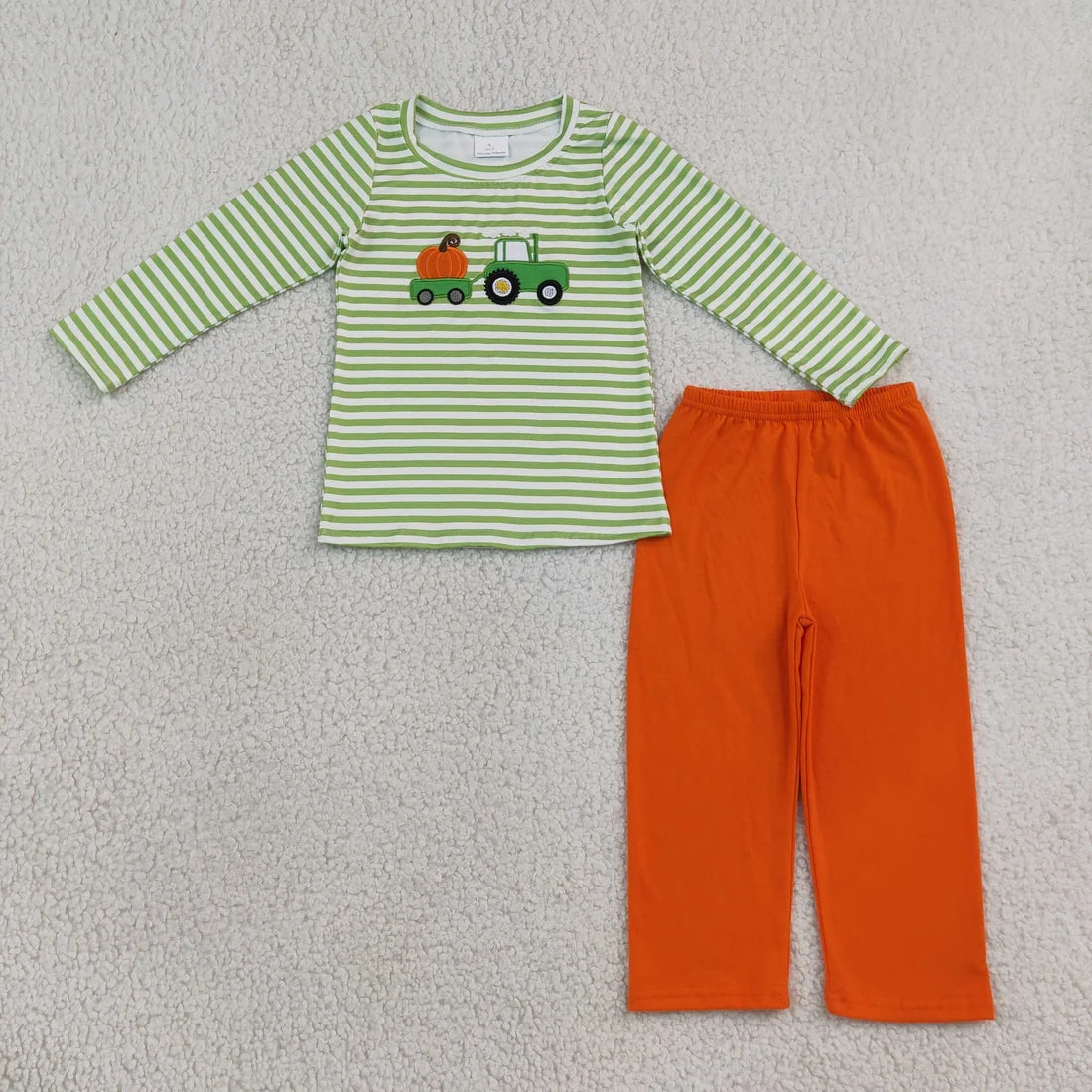 Sibling Baby Boys Embroidery Pumpkins Trucks Stripe Top Pant Fall Clothes Sets Rompers
