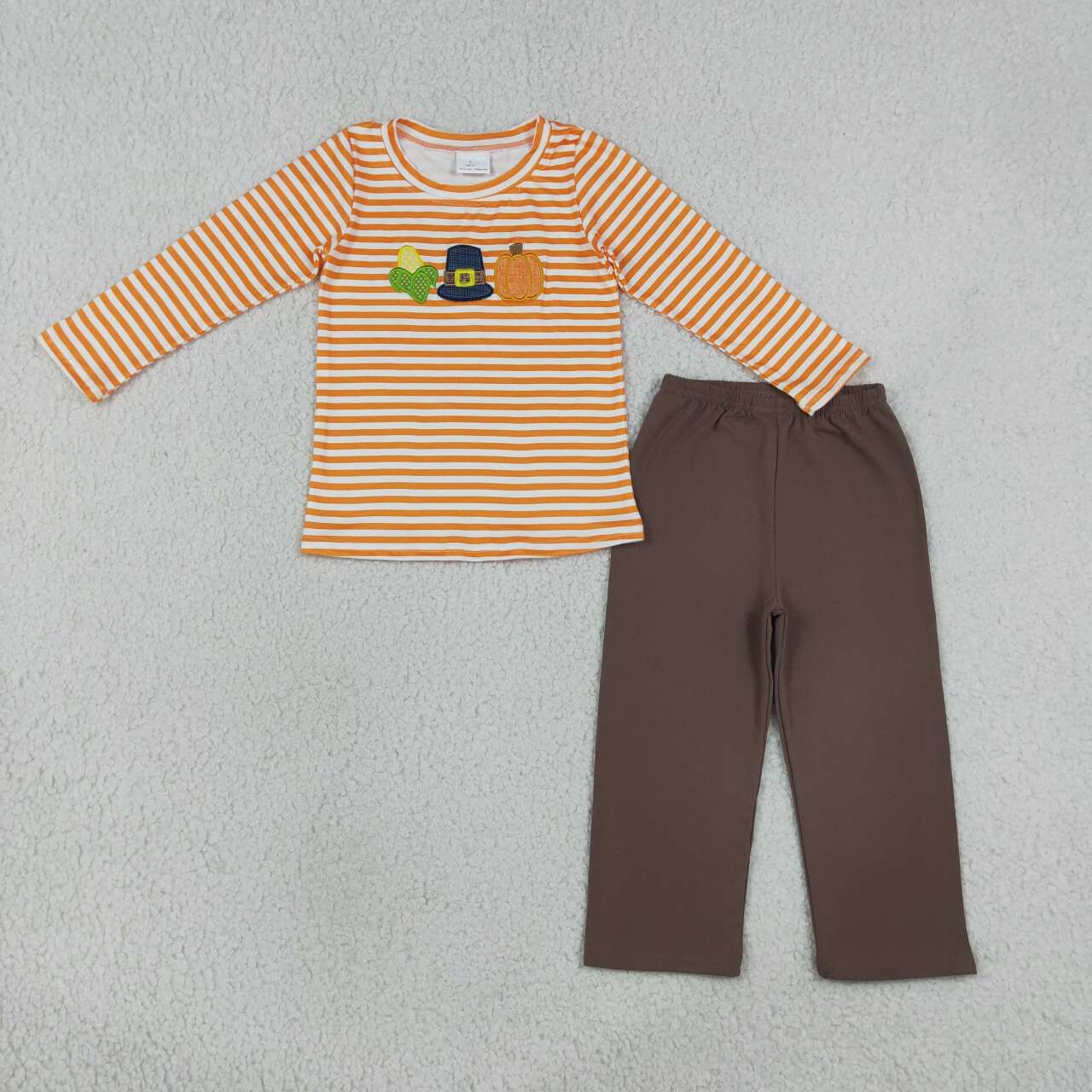 Sibling Baby Boys Embroidery Corns Pumpkins Stripe Top Pants Fall Clothes Set Rompers