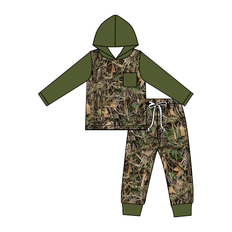 5.11 Toddler Boys Leaf Camouflage  Long Sleeve Hoodie Top with Jogger Outfit Preorder