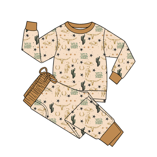 5.20 BLP1471 Preorder Wild West Cactus Hat Cow Print Boys Long Sleeve Pants Clothes Set