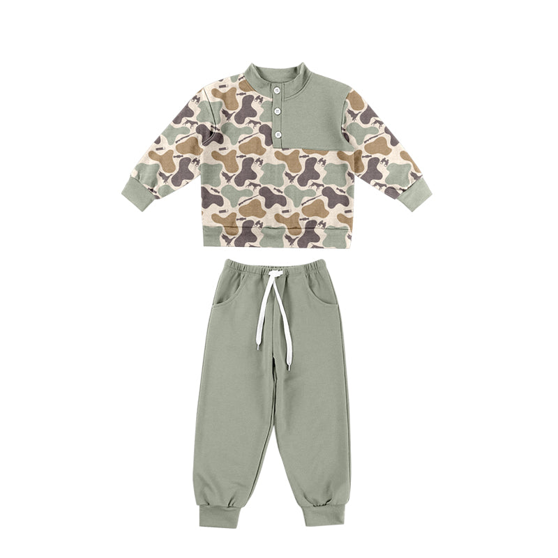 6.26 Preorder Baby Boys Green Camo Pullover Top Jogger Outfit