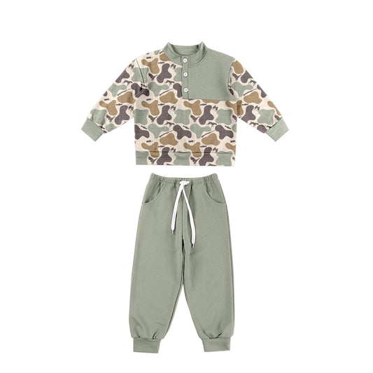 6.26 Preorder Baby Boys Green Camo Pullover Top Jogger Outfit