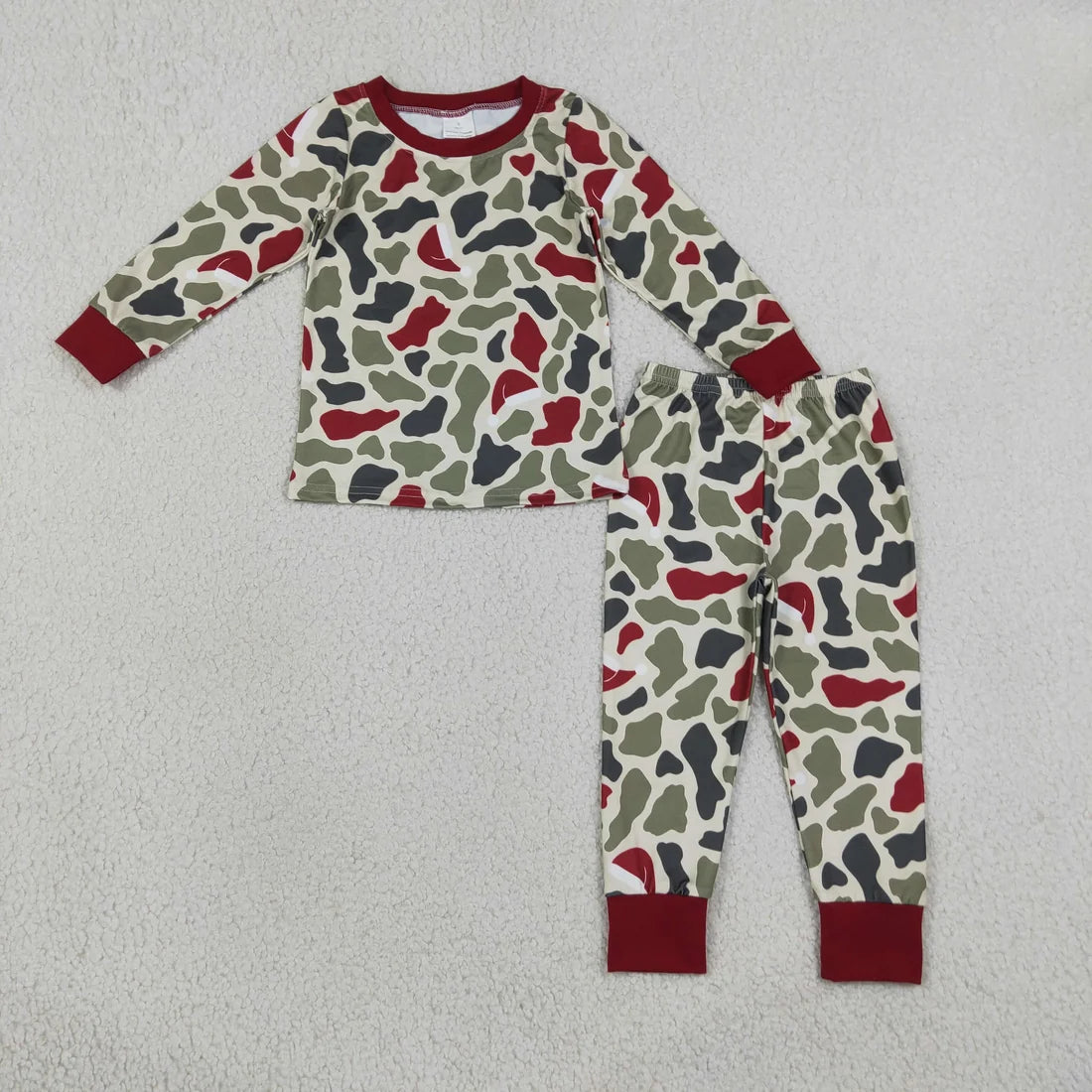 Sibling Baby Boys Christmas Green Red Camo Long Sleeve Pajama Set and Shirt Top