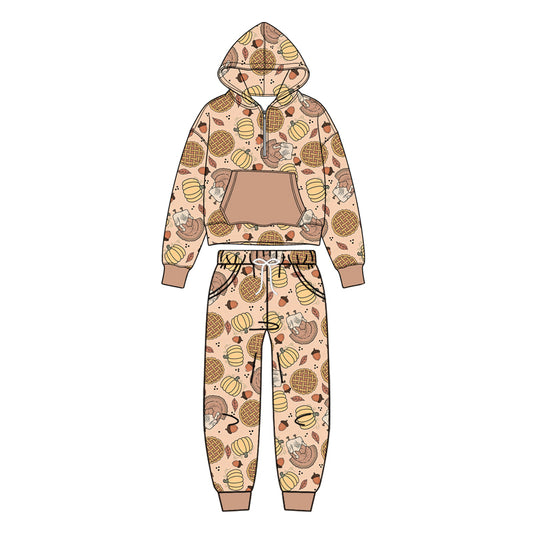 7.16 BLP1504 Preorder Turkey Pumpkin Pie Print Zipper Hoodie Top Pocket Pants Boys Thanksgiving Clothes Set