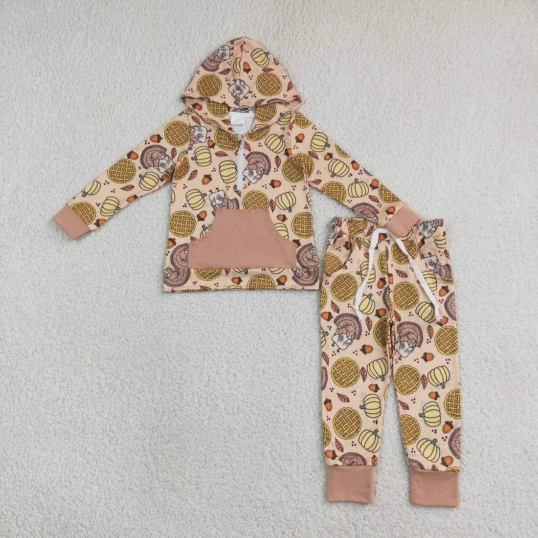 Sibling Baby Girls and Boys Pumpkin Pie Turkey Hoodie Outfit +Dress