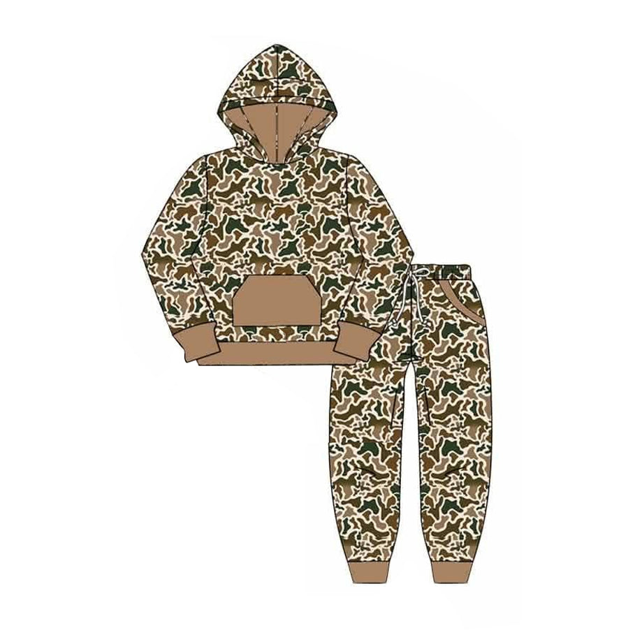 7.20 BLP1509 Preorder Brown Camo Hoodie Top Pockets Pants Boys Fall Clothes Set