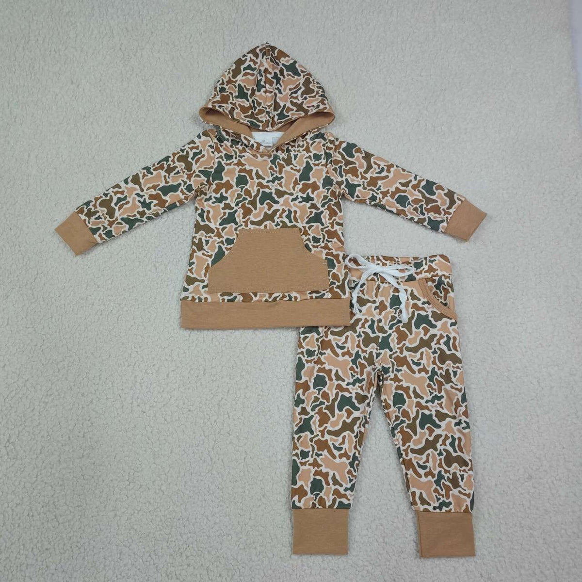 BLP1509 Brown Camo Hoodie Top Pockets Pants Boys Fall Clothes Set