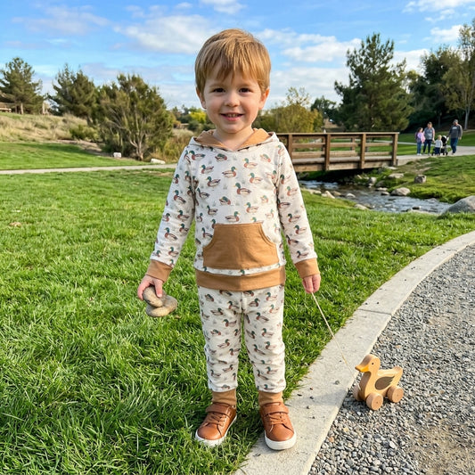 BLP1510 Duck Hoodie Top Pockets Pants Boys Fall Clothes Set
