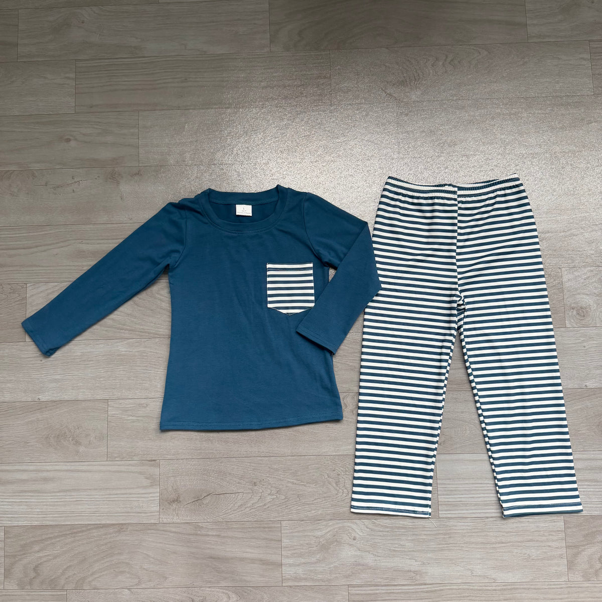 7.20  BLP1512 Preorder Navy Pocket Top Stripes Pants Boys Clothes Set