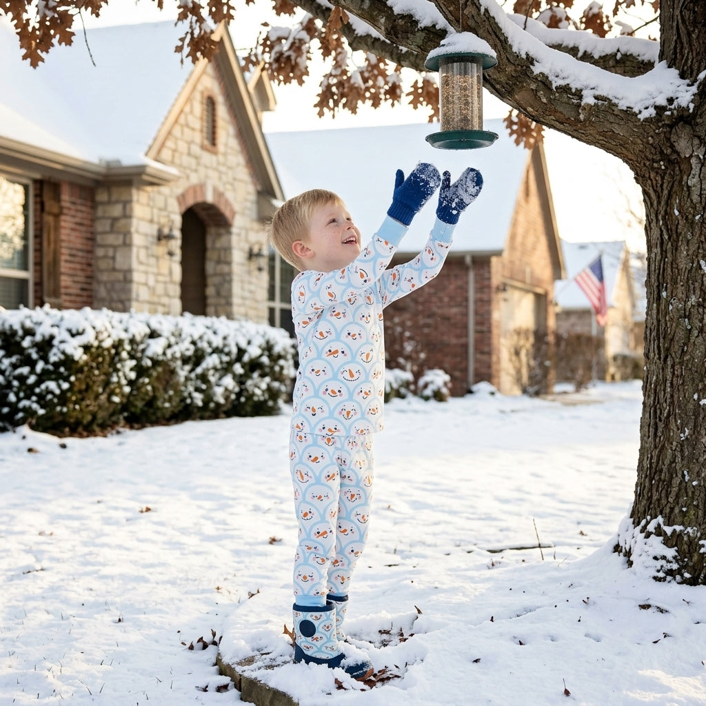 BLP1514 Snowmen Smiling Print Boys Christmas Pajamas Clothes Set
