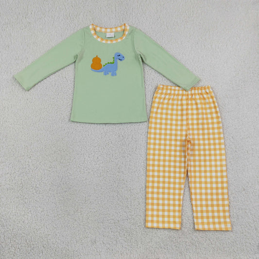 Sibling Baby Boys Embroidery Dinosaur Pumpkin Outfit and Romper