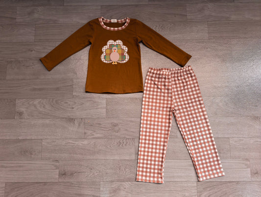 7.27 BLP1516 Preorder Turkey Brown Top Checkered Pants Boys Thanksgiving Clothes Set