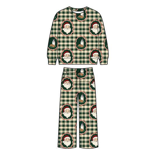 7.28 BLP1521 Preorder Santa Checkered Print Long Sleeve Top Pockets Pants Kids Christmas Clothes Set