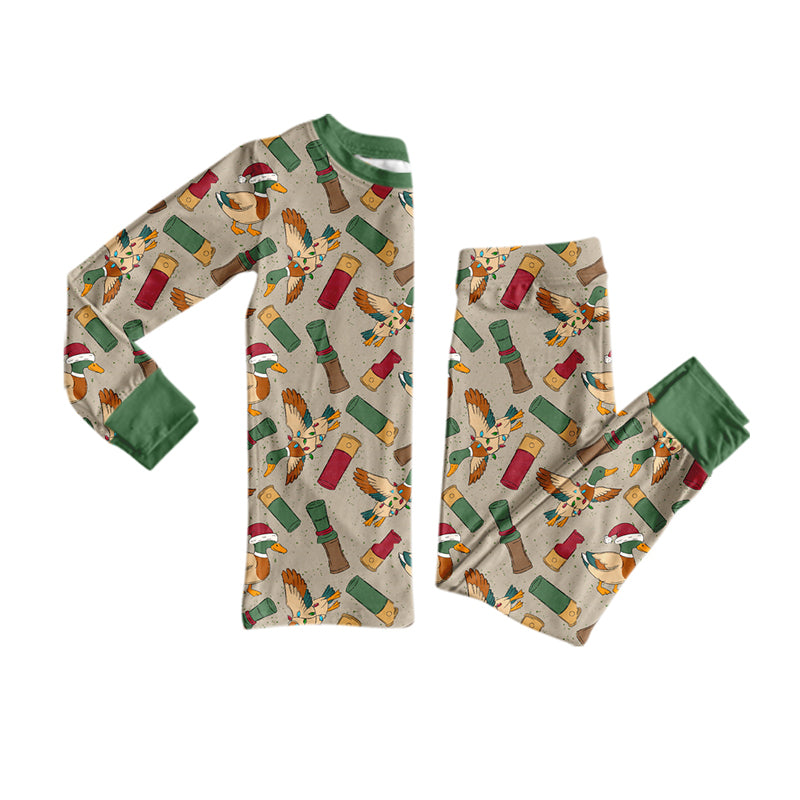 7.29 BLP1523 Preorder Duck Call Print Long Sleeve Pants Boys Christmas Pajamas Clothes Set