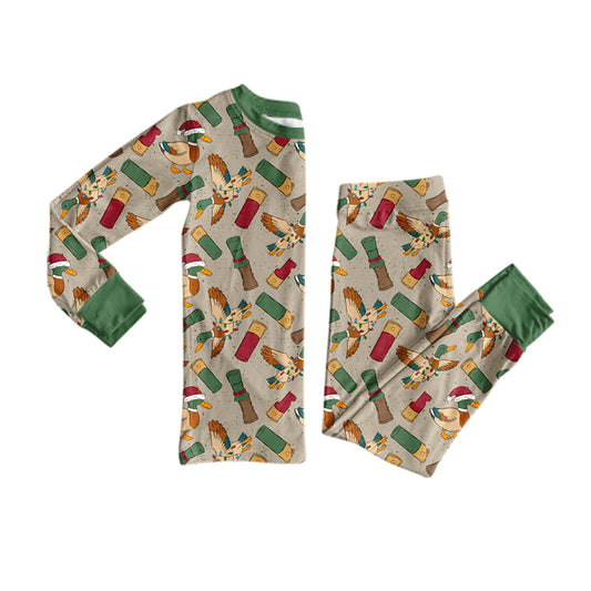 7.29 BLP1523 Preorder Duck Call Print Long Sleeve Pants Boys Christmas Pajamas Clothes Set