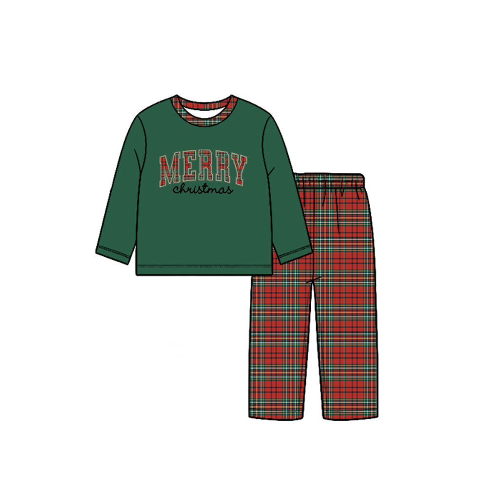 8.1 Preorder  Merry Christmas Green Top with Plaid Pants Outfit