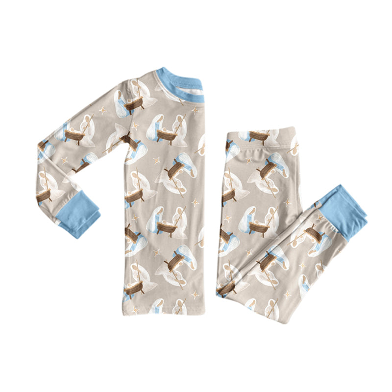 8.6 BLP1535 Preorder Nativity Stars Print Kids Christmas Pajamas Clothes Set