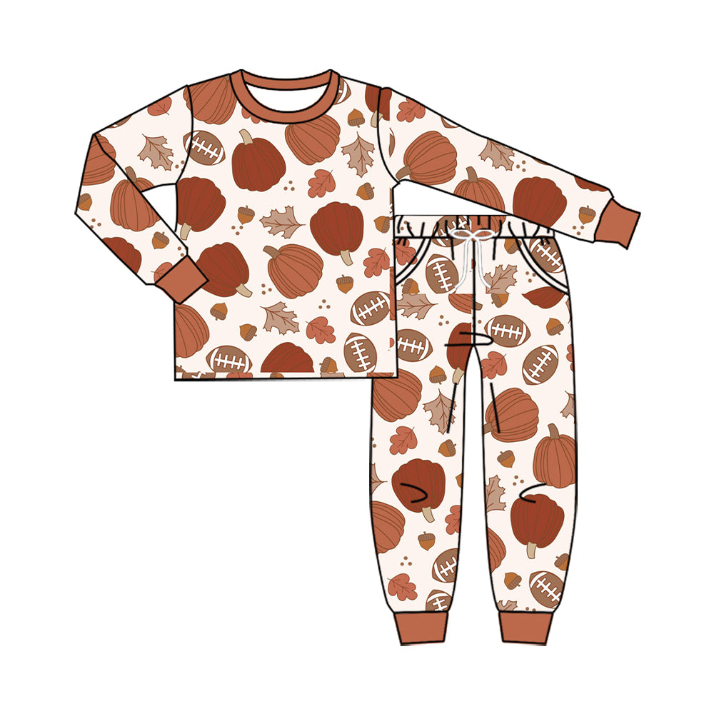 8.7 Preorder Kids Boys Fall Football Pumpkin Long Sleeve Pajama Set