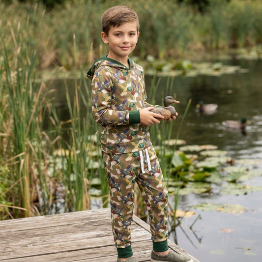 BLP1543 Mallard Duck Green Camo Hoodie Top Pockets Pants Boys Clothes Set