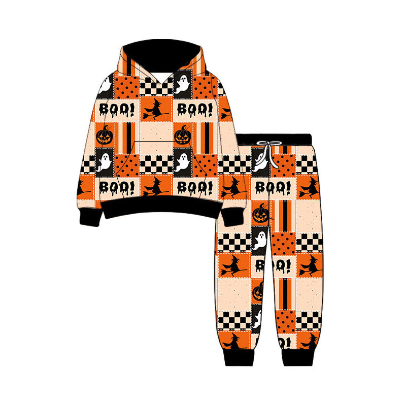 8.7 Preorder Kids Boys Halloween Boo Hoodie Top with Pants Outfit