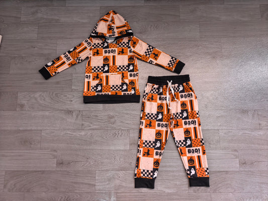 8.7 Preorder Kids Boys Halloween Boo Hoodie Top with Pants Outfit