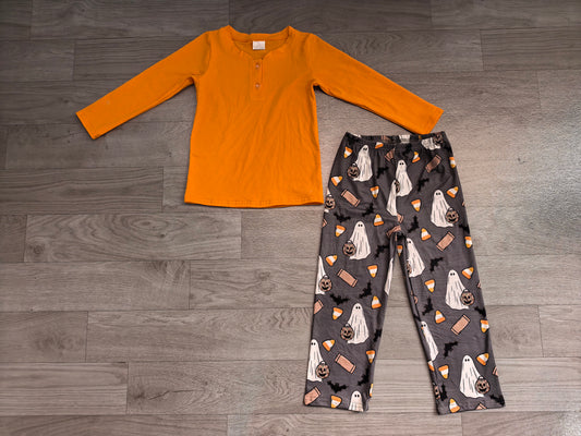 8.7 Preorder Kids Boys Halloween  Orange Top Ghost Pants Outfit