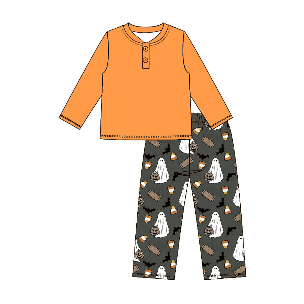 8.7 Preorder Kids Boys Halloween  Orange Top Ghost Pants Outfit