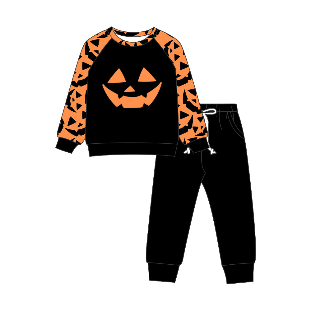 8.7 Preorder Kids Boys Halloween  Pumpkin Face Jogger Outfit