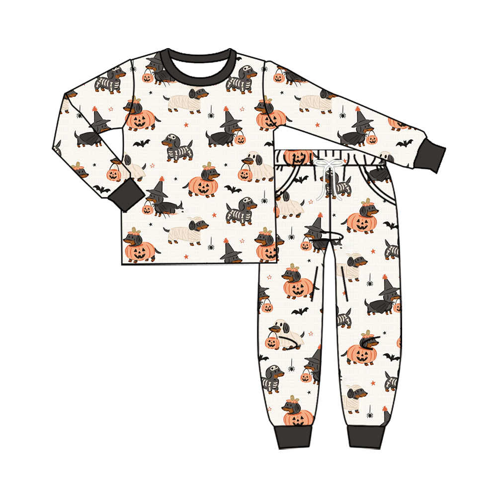 8.7 Preorder Kids Boys Halloween Dachshund Dog Pajama Set