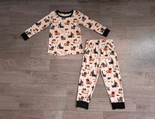 8.7 Preorder Kids Boys Halloween Dachshund Dog Pajama Set