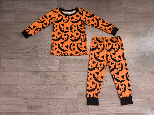 8.7 Preorder Kids Boys Halloween Pumpkin Face Pajama Set