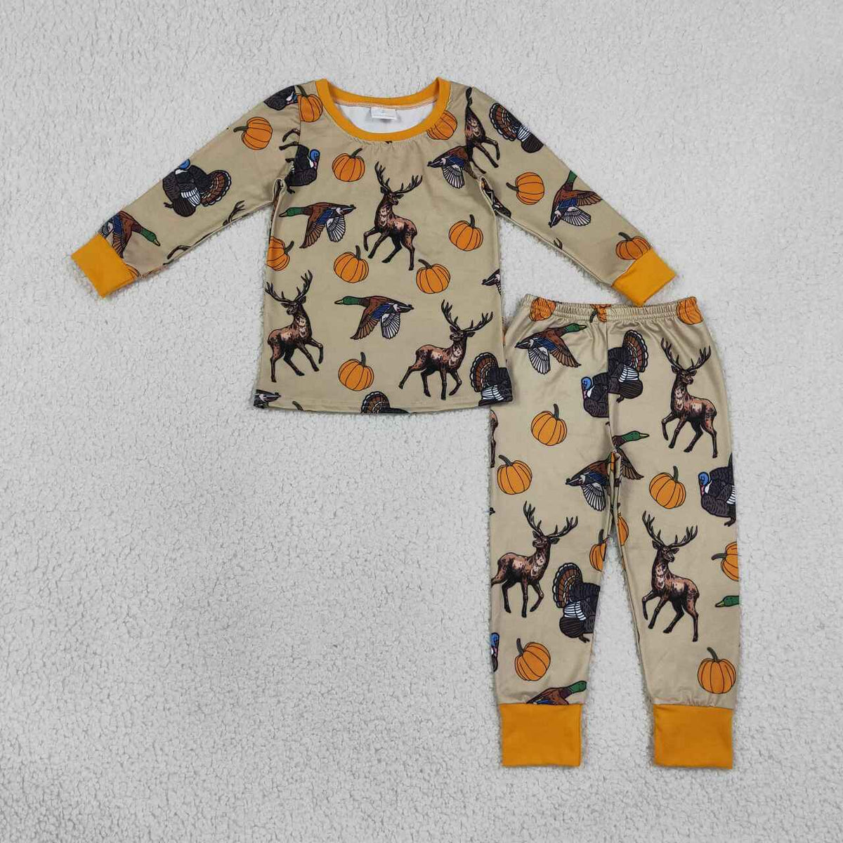 BLP1556 Animals Pumpkin Print Boys Fall Pajamas Clothes Set