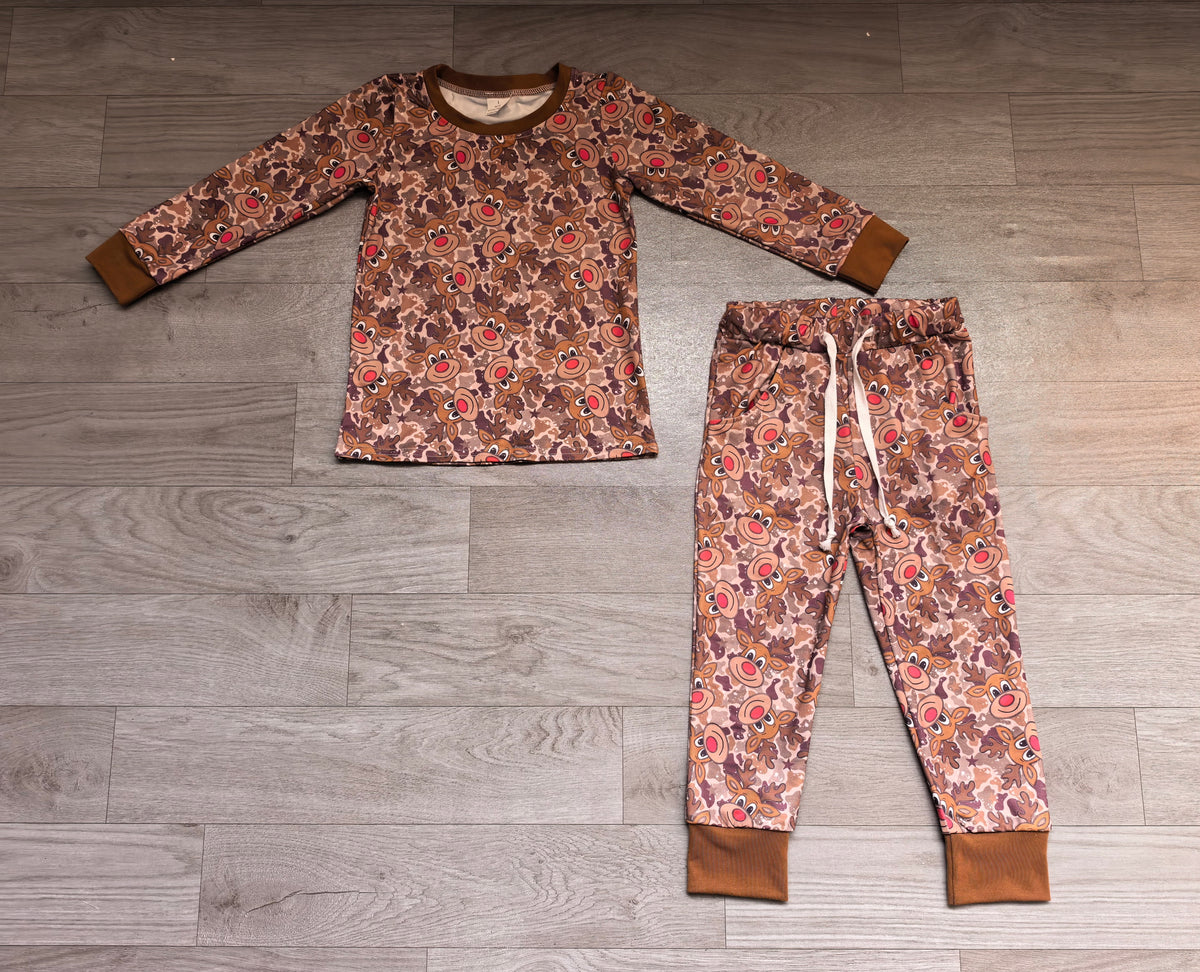 8.10 BLP1557 Preorder Deer Camo Print Long Sleeve Top Pockets Pants Boys Christmas Clothes Set