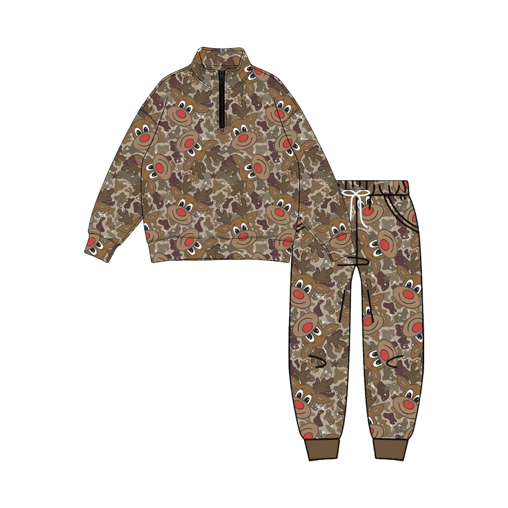 8.13 BLP1562 Preorder Kids Christmas Reindeer Camo Pullover Top +Jogger Outfit