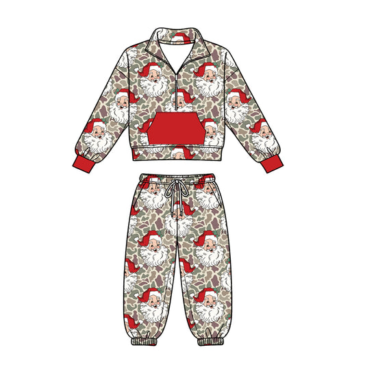 8.19 BLP1565 Preorder Santa Camo Pullover Top Joggers Pants Boys Christmas Clothes Set