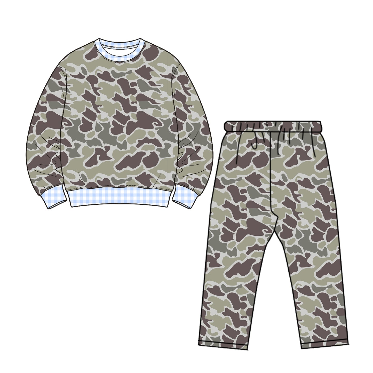 8.20 BLP1567 Preorder Dark Brown Camo Print Boys Fall Clothes Set