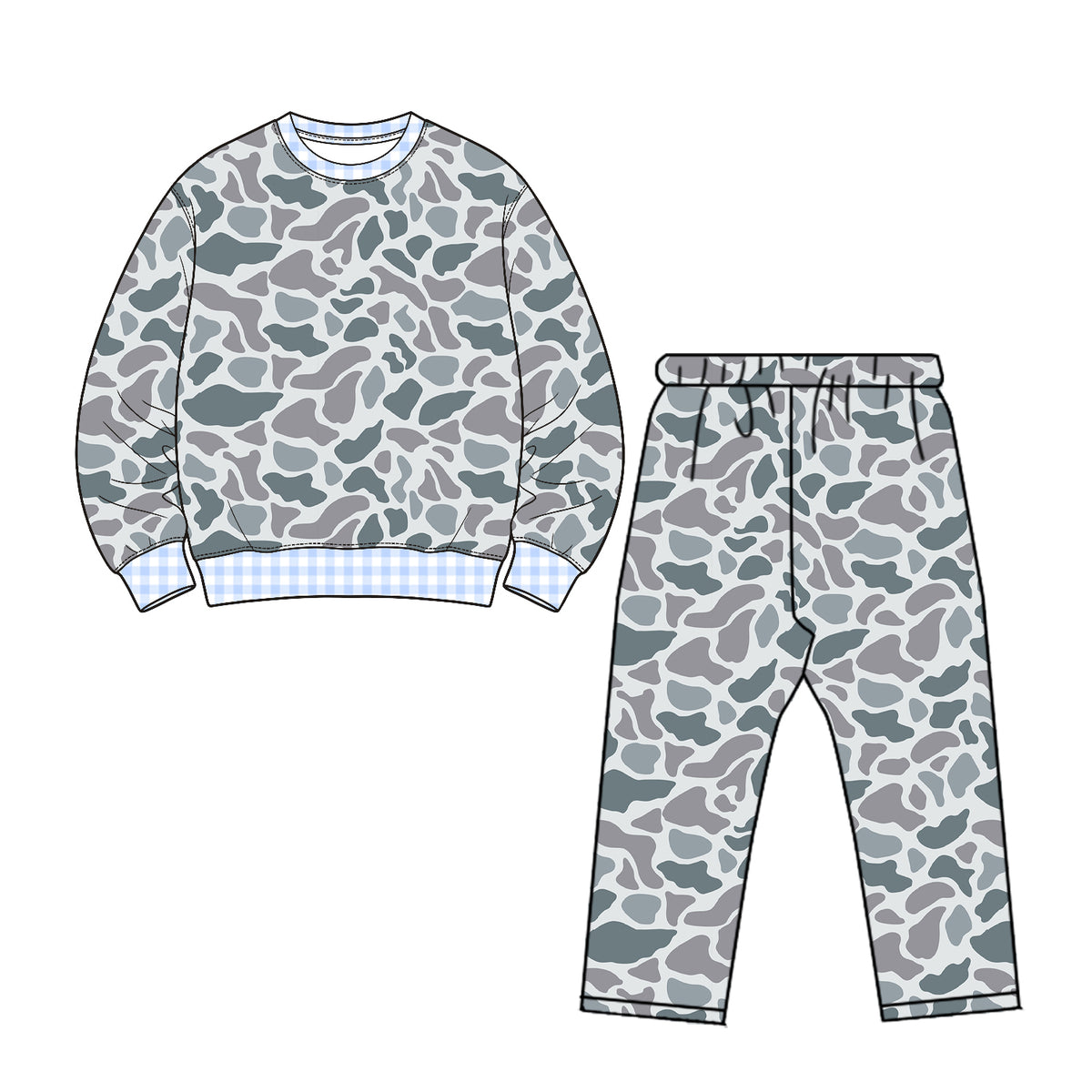8.20 BLP1568 Preorder Grey Camo Print Boys Fall Clothes Set