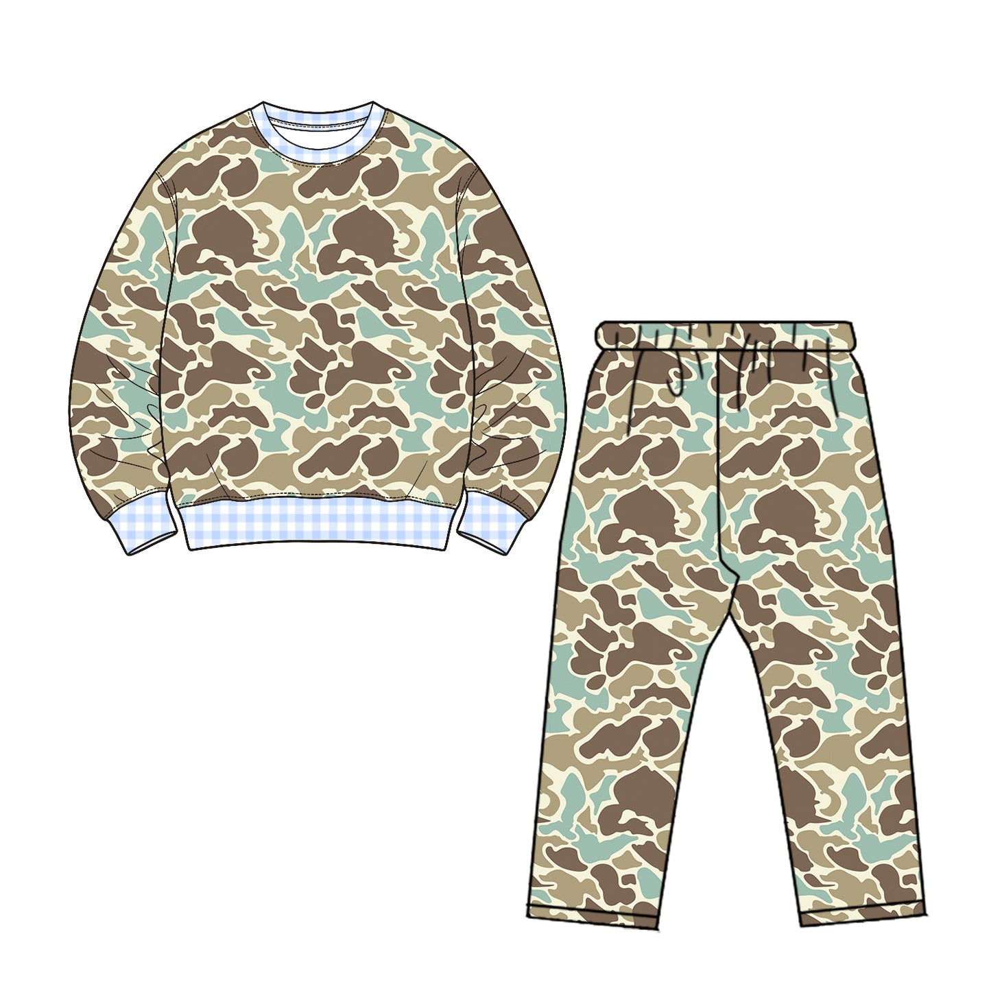 8.20 BLP1569 Preorder Brown Blue Camo Print Boys Fall Clothes Set