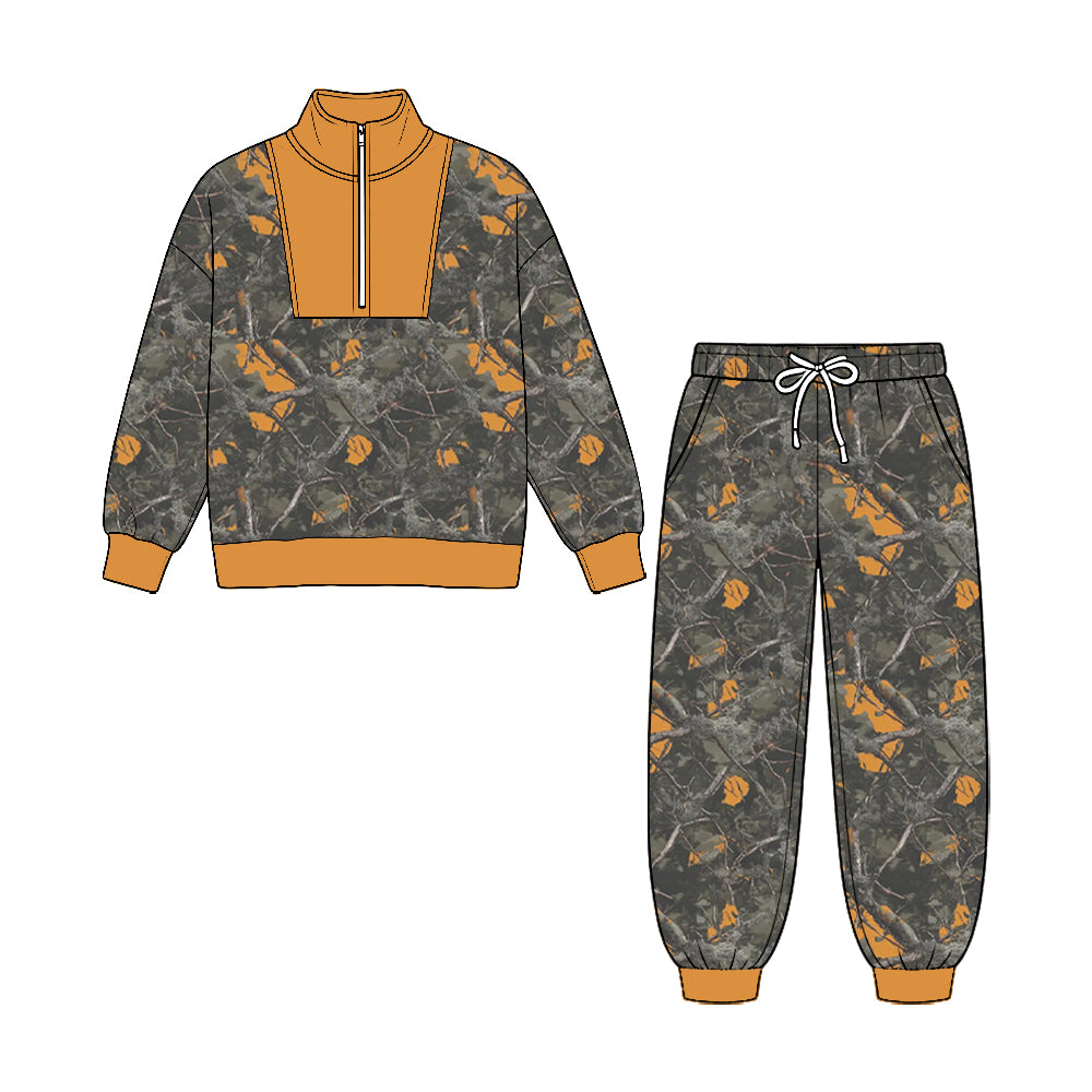 8.25  Preorder Orange Tree Camo Half‑Zip Top & Jogger Pants Set
