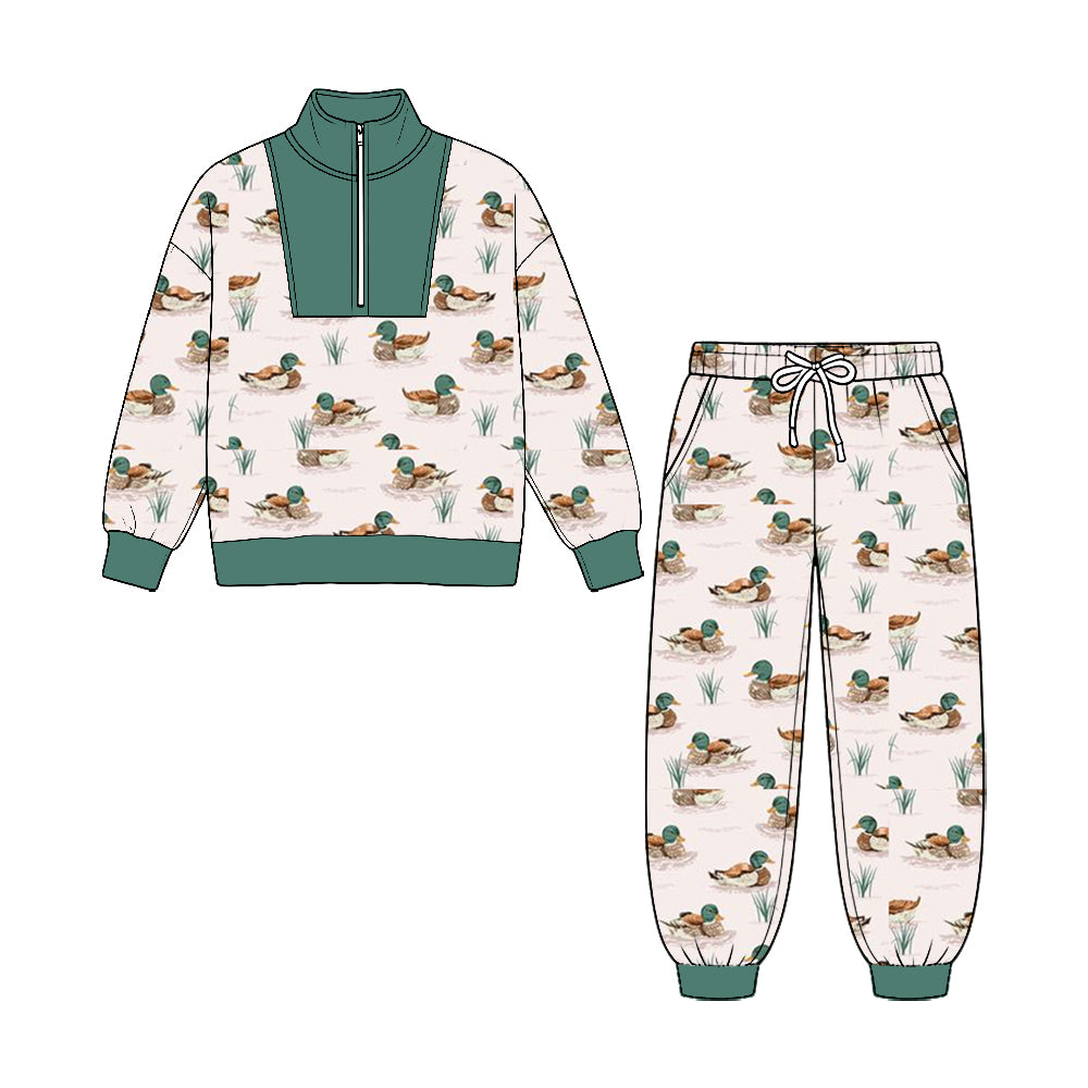 8.25 BLP1583 Preorder Duck Pink Print Zipper Top Pockets Pants Boys Clothes Set