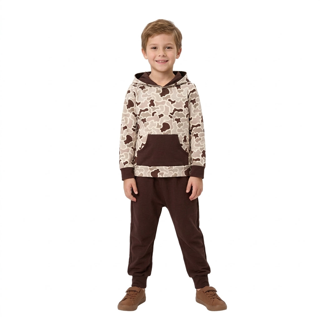 BLP1598 Camo Pocket Hoodie Top with Jogger Toddler Boys Clothes Set