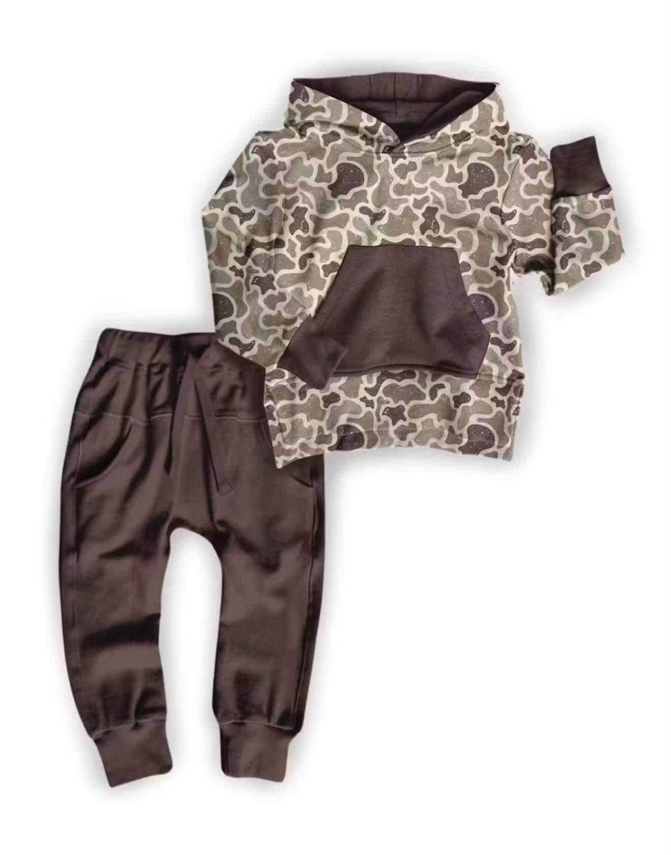 8.28 Preorder Toddler Boys  Camo Pocket Hoodie Top with Jogger Set