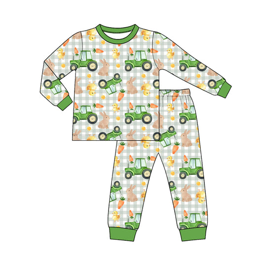 8.28 Preorder Toddler Boys Easter Farm Tractor Bunny Long Sleeve Pajama Set