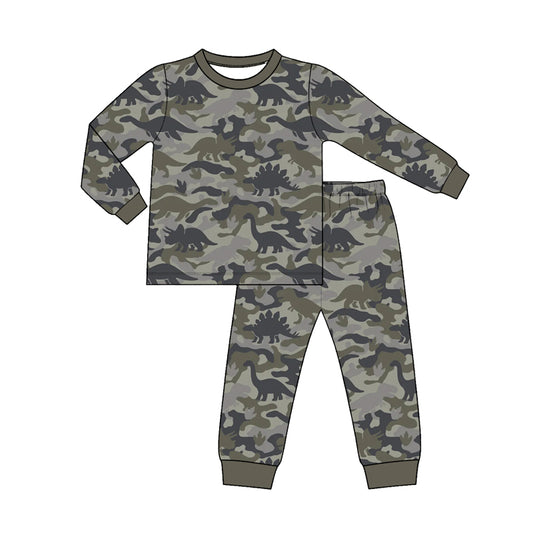 8.28 Preorder Toddler Boys Camo Dinosaue Long Sleeve Pajama Set